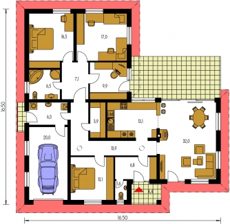 Spiegelverkehrter Entwurf | Grundriss des Erdgeschosses - BUNGALOW 106